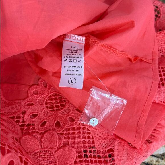 J. Marie The Seraphina Dress Coral Floral Lace Appliqué Crochet Sheer Overlay L - Picture 7 of 9